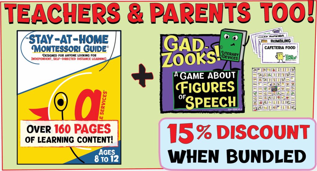 Language game GadZooks! and Montessori Elementary Guide Grumble BUNDLE: Save 15% when bundled!