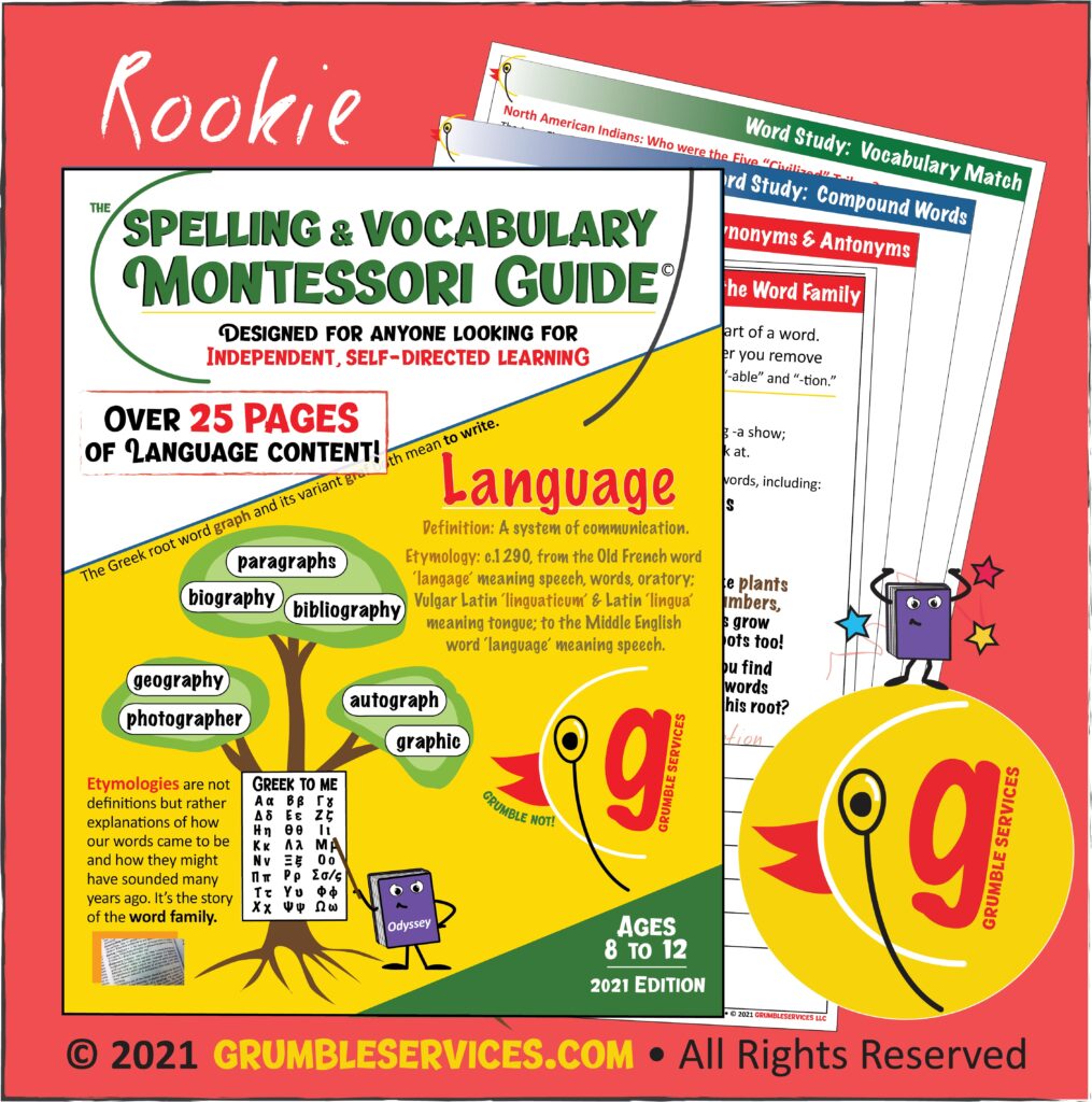 Montessori-inspired Spelling & Vocabulary Guide: Elementary Word Study PDF Workbook! Distance Learning Resources • Grumble Services LLC • Montessori-inspired Elementary Learning