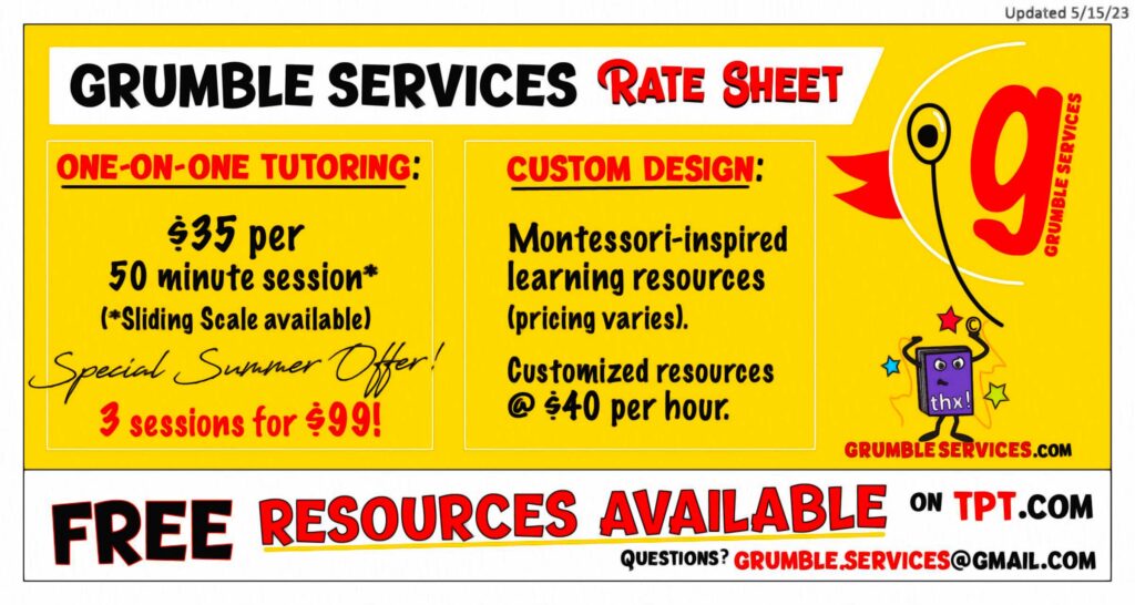 Tutoring & Custom Design • Grumble Services LLC Montessori Elementary resources
